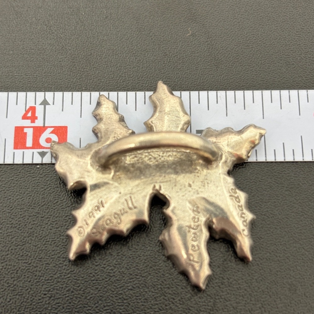 Seagull‎ Unisex Scarf Ring OS Silver Vintage 1991 Holly Leaf Pewter Canada - Picture 5 of 10